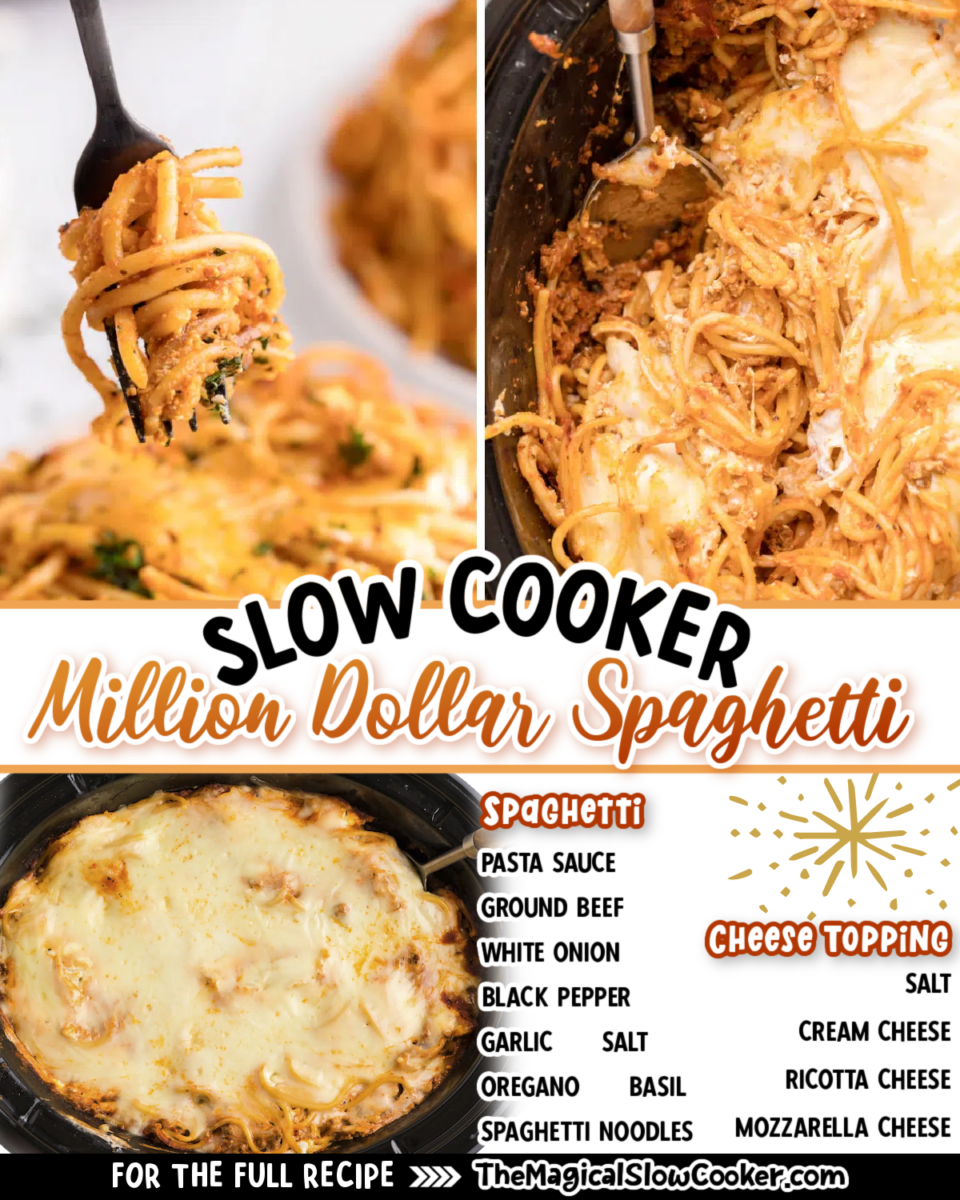 Million dollar spaghetti images with text of what the ingredients are.