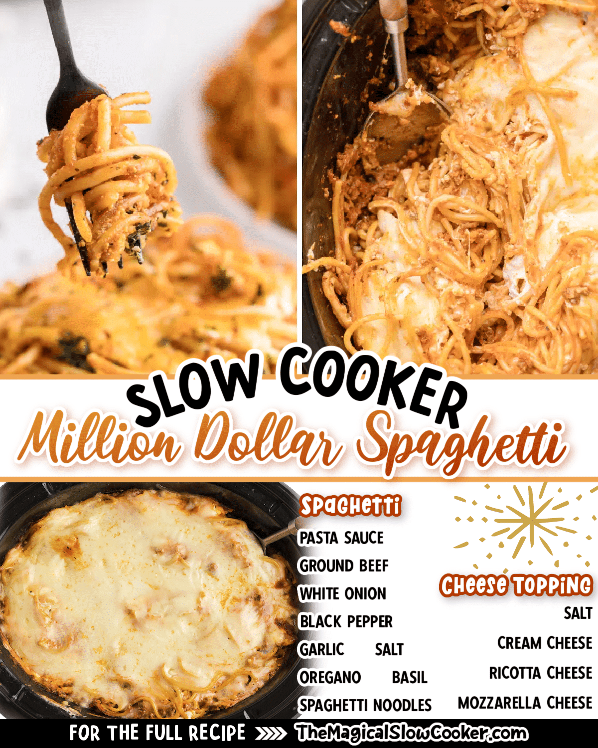 Million dollar spaghetti images with text of what the ingredients are.