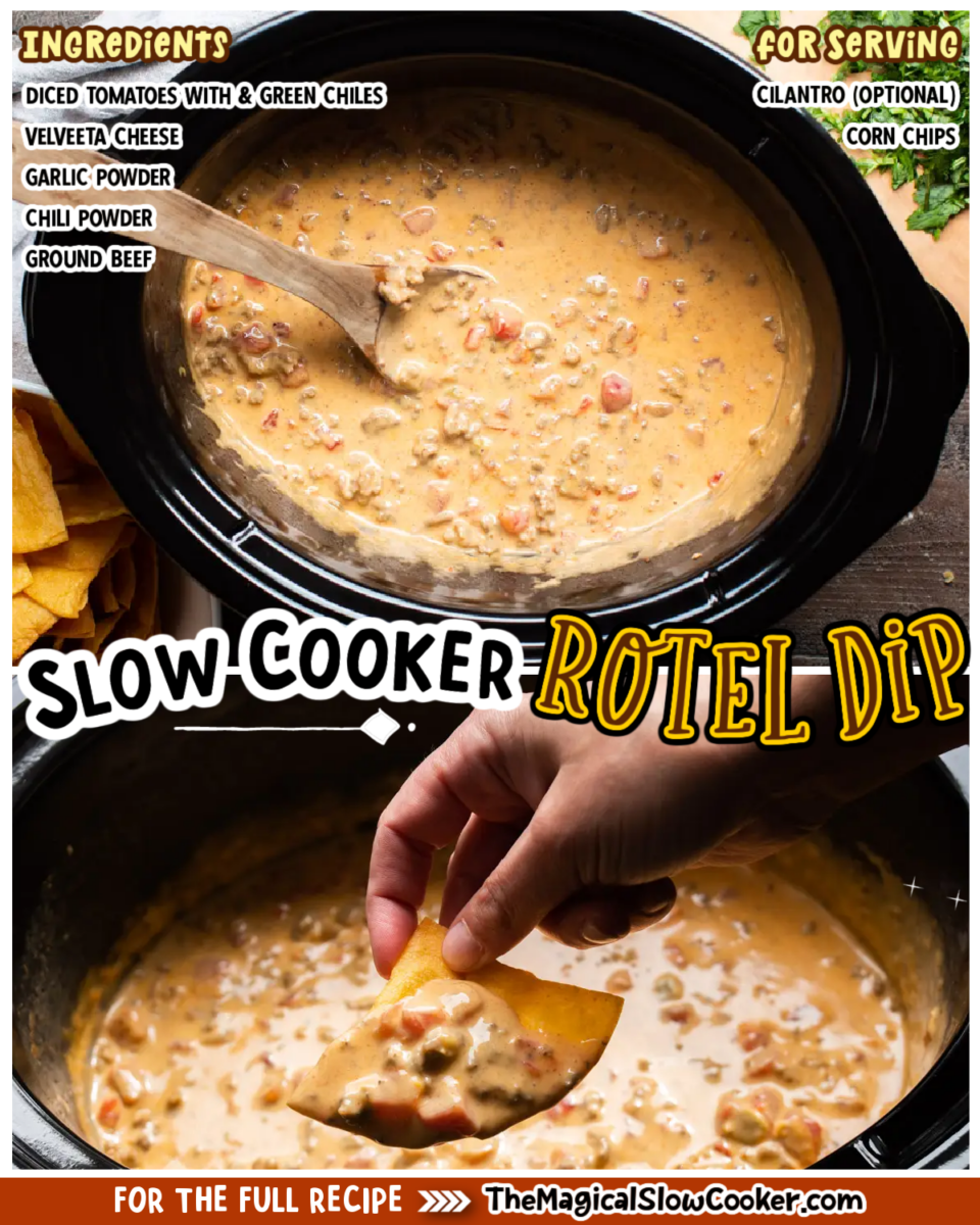Rotel dip images with text of what the ingredients are.