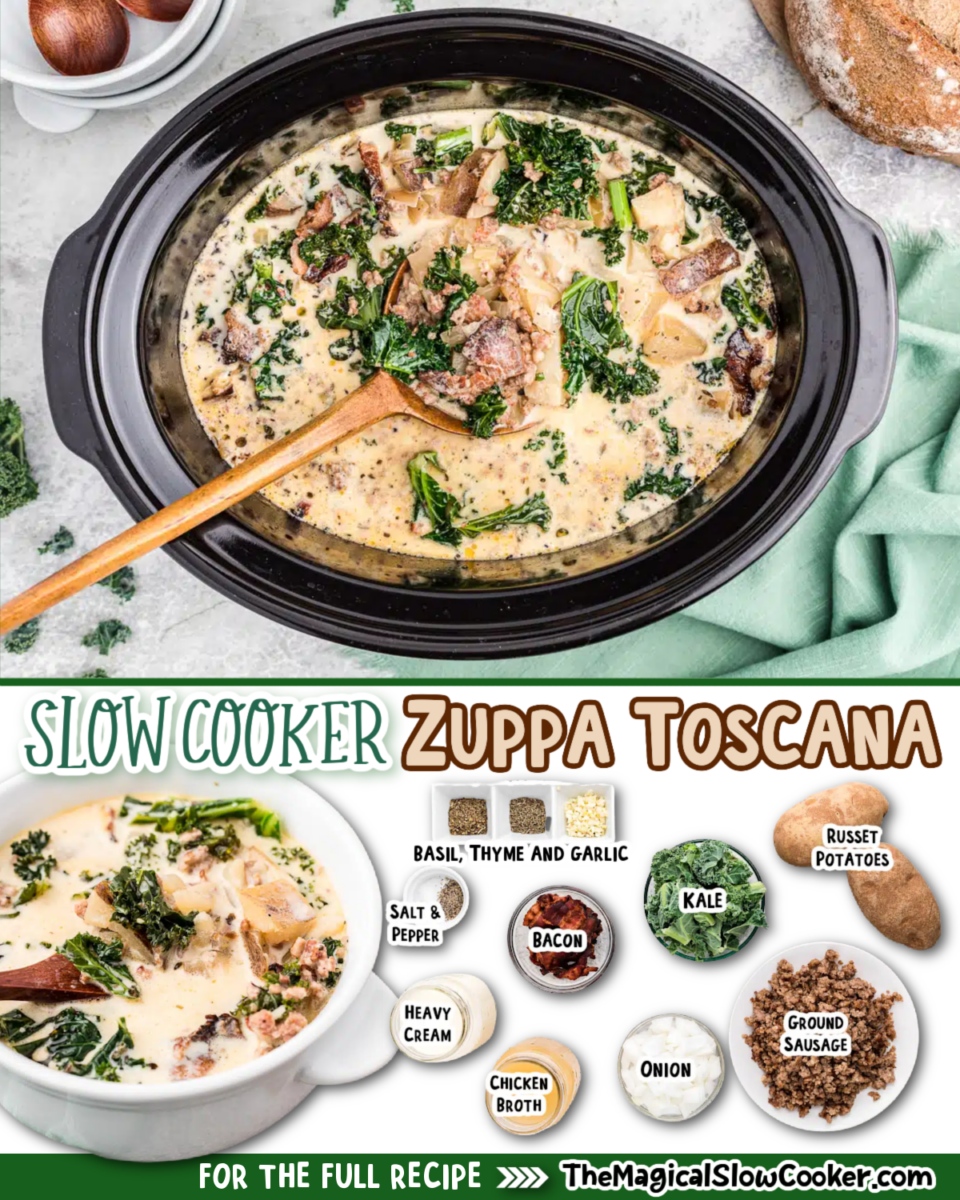 Zuppa toscana images with text of what the ingredients are.
