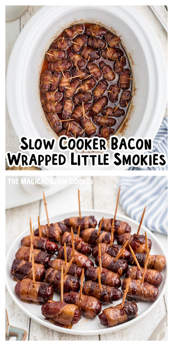 long image of bacon wrapped smokies.