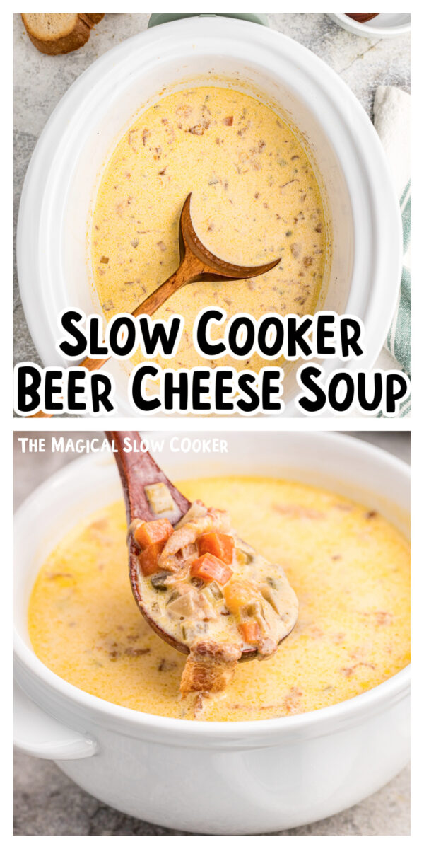 long image of beer cheese soup for pinterest.
