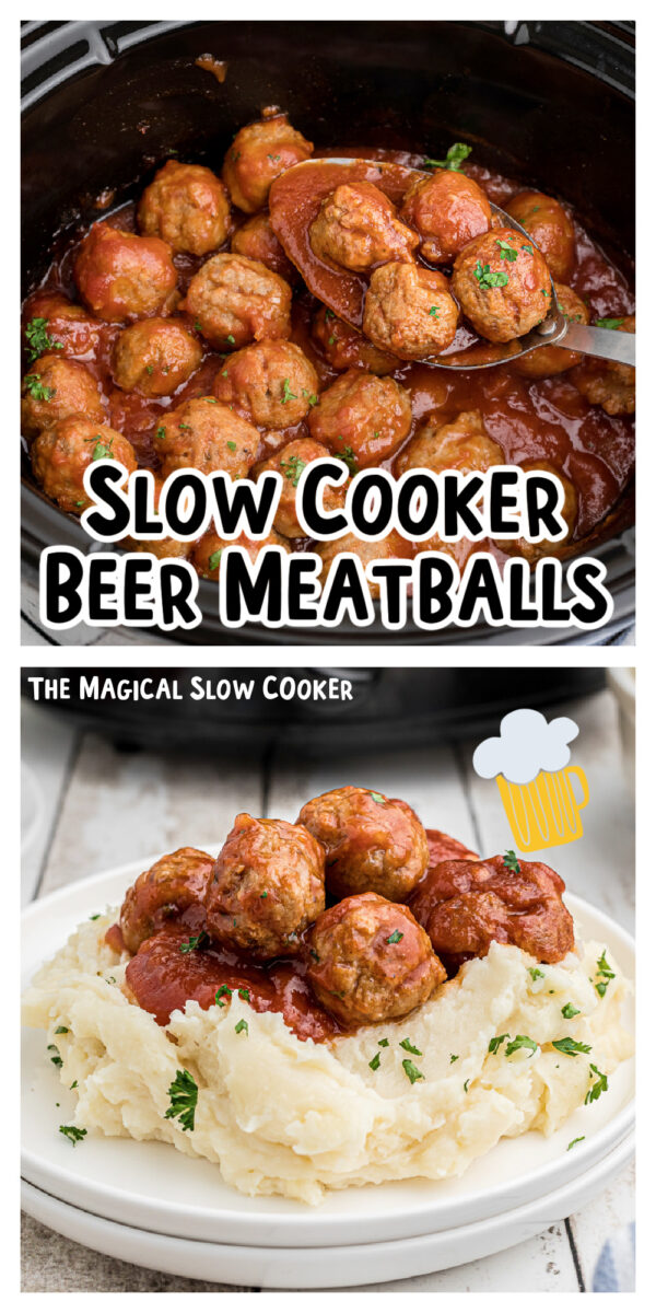 2 images of beer meatballs.