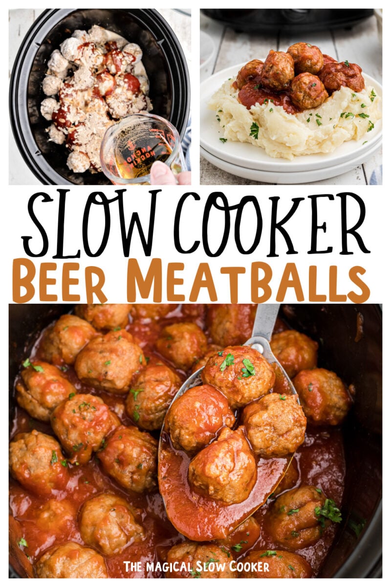 collage of beer meatballs with text for pinterest.