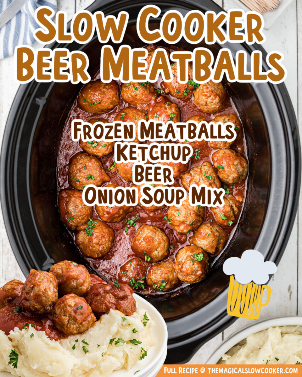 Collage image of beer meatballs for facebook and pinterest.