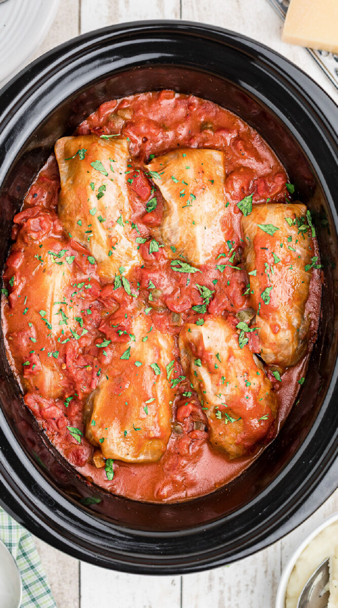 long image of cabbage rolls for pinterest.