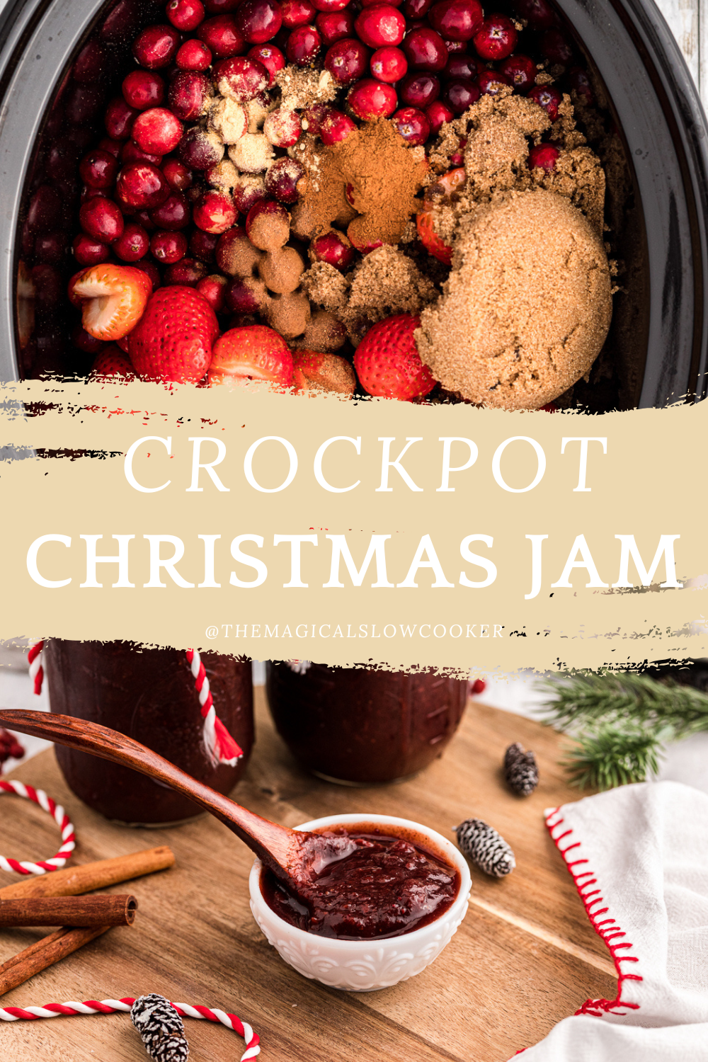 2 images of christmas jam, before and after cooking.