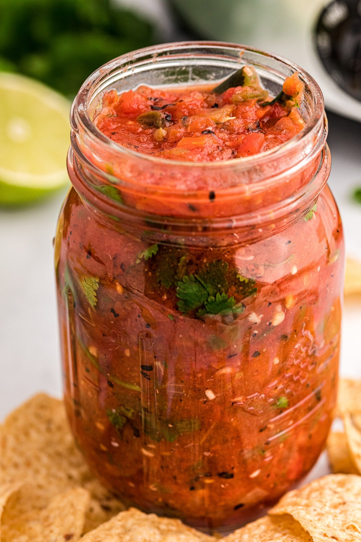 Homemade salsa in a jar.