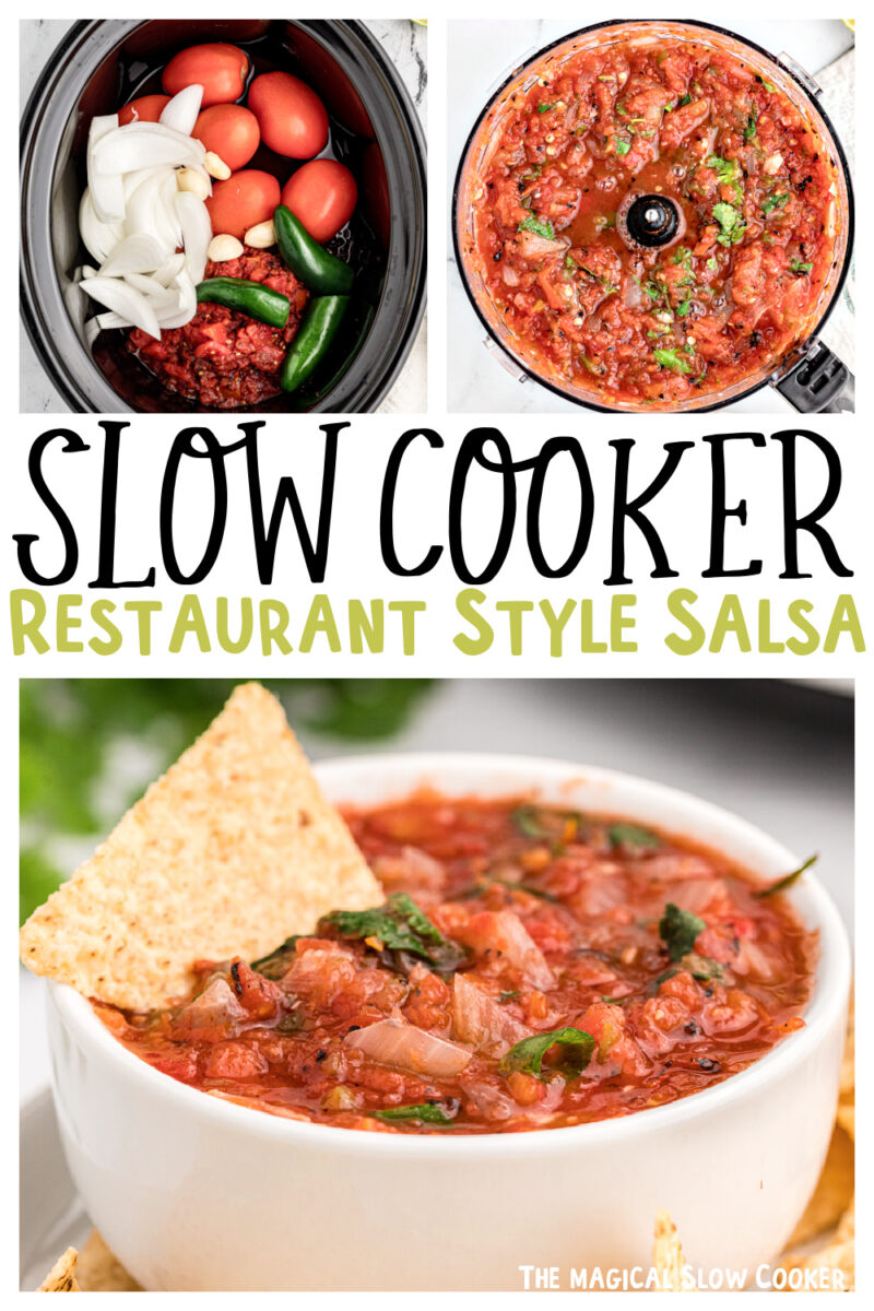 Images of salsa with text overlay for pinterest.