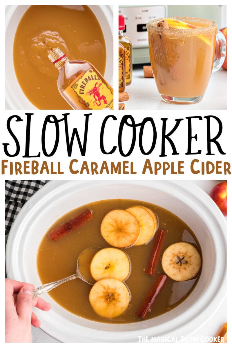 fireball caramel apple cider collage with text overlay.
