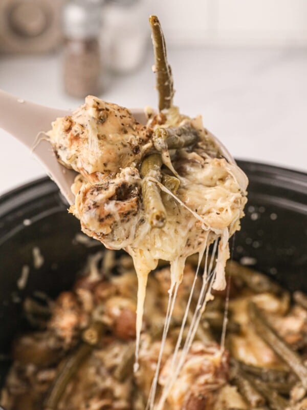 Scoop of garlic parmesan chicken with potatoes.