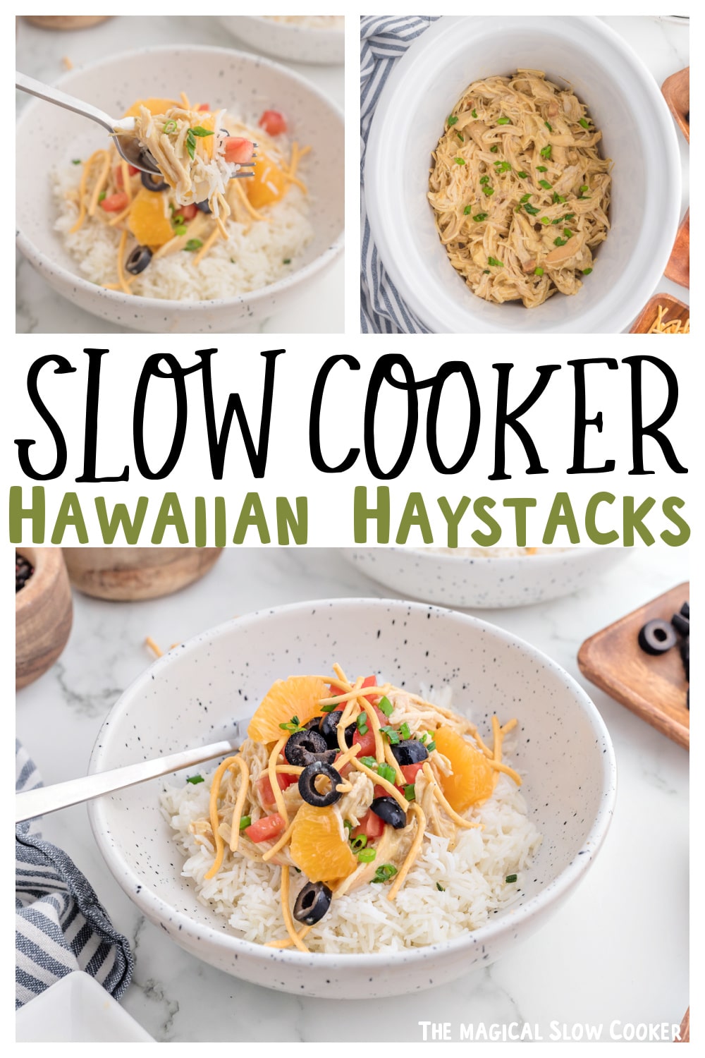 images of hawaiian haystacks with text overlay for pinterest.