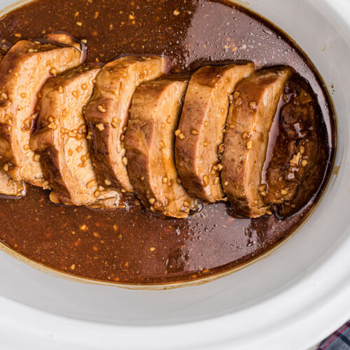 sliced pork with honey garlic sauce.