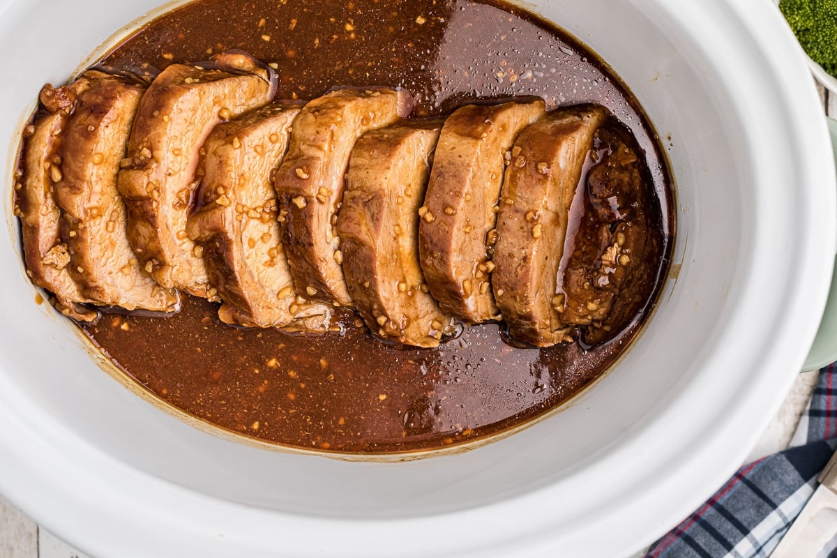 sliced pork with honey garlic sauce.