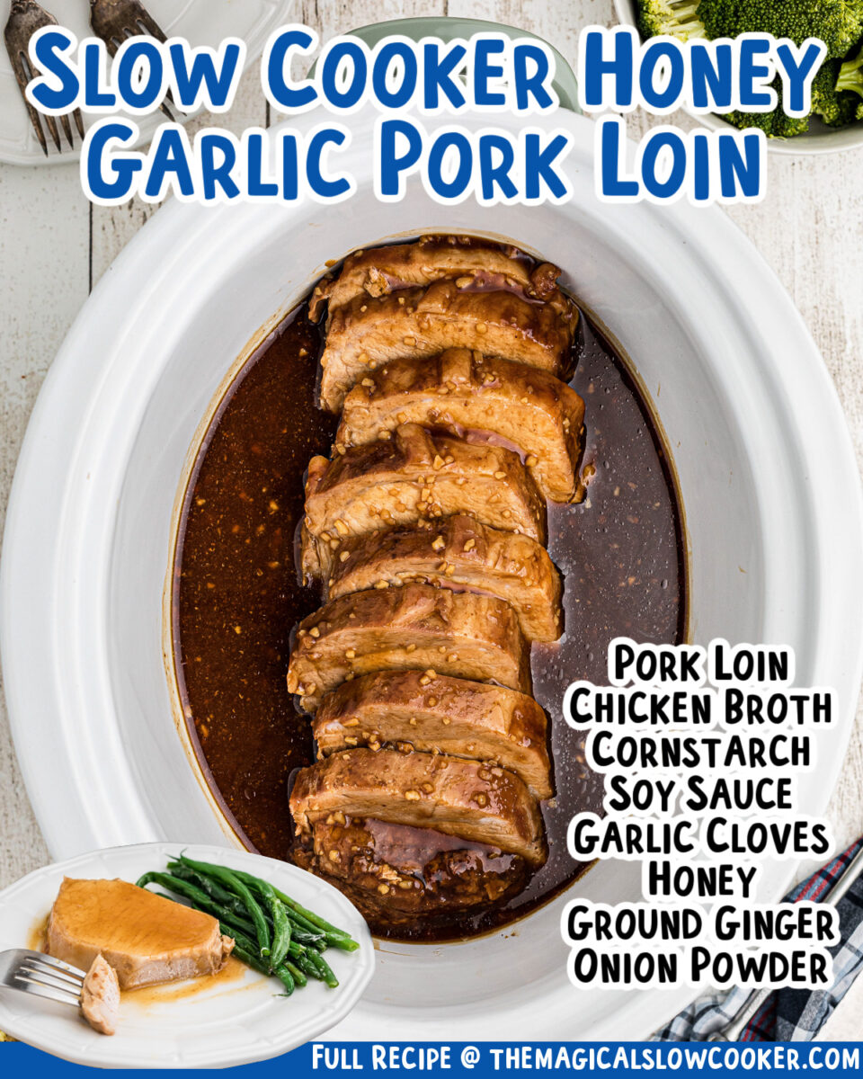 Images of pork loin with text for facebook and pinterest.