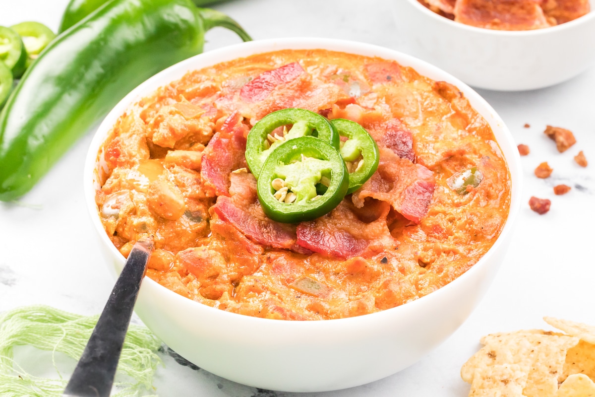 Bowl of jalapeno popper chicken chili.