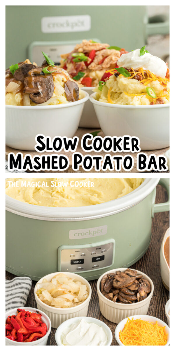 2 images of mashed potato bar with text for pinterest.