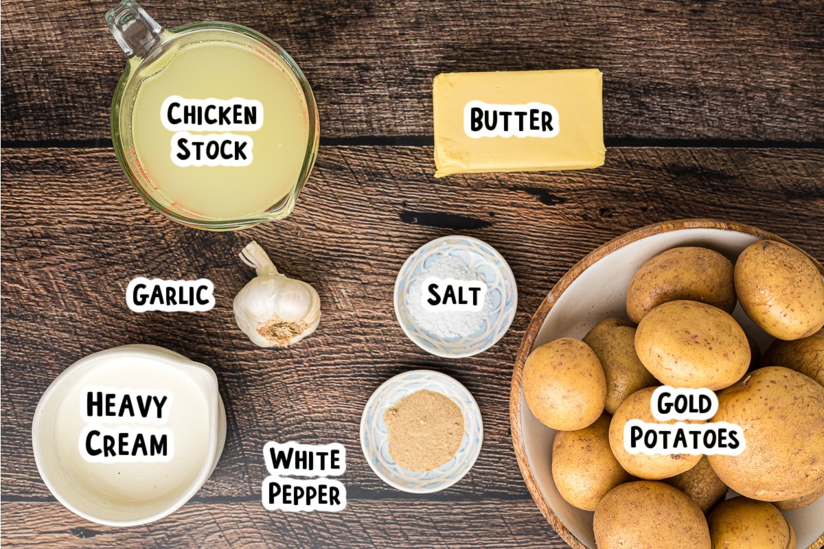 Ingredients for mashed potatoes on a table.