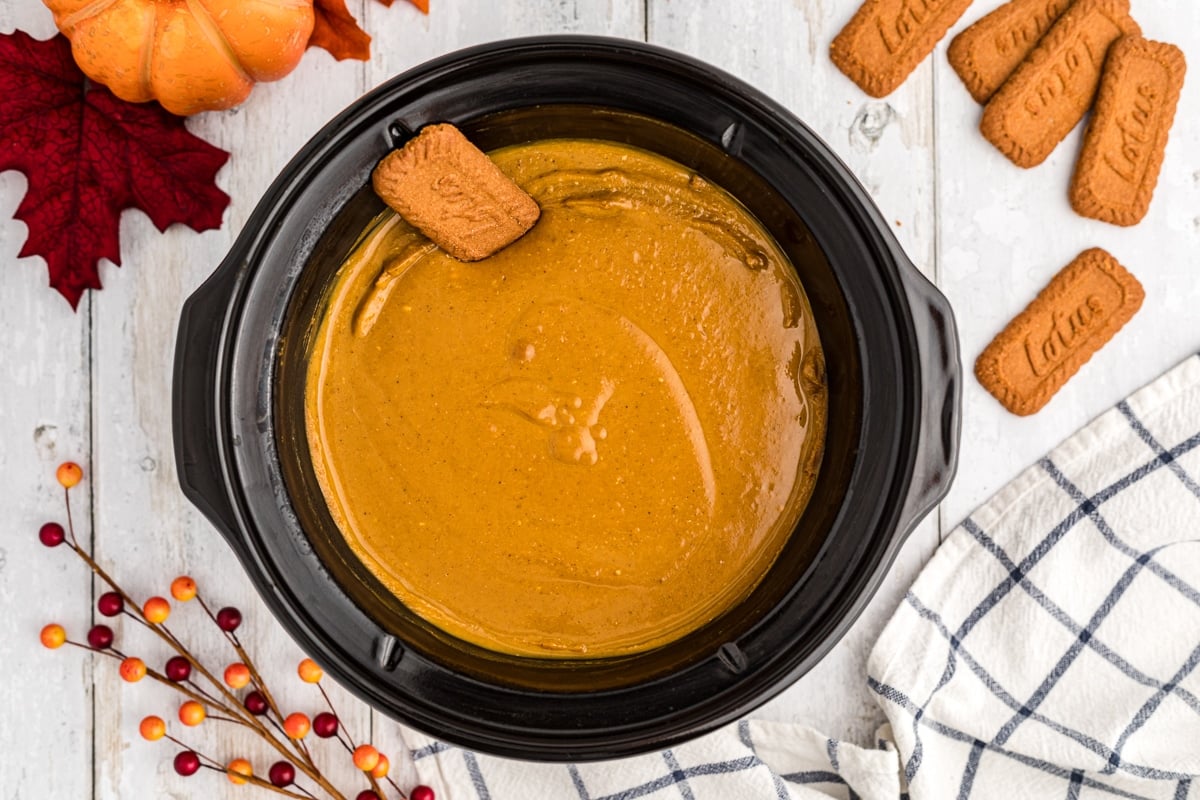 pumpkin pie dip with cookie in it.