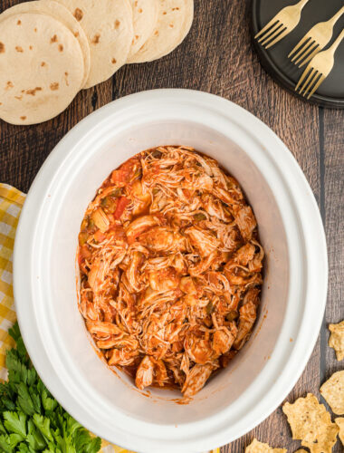 Salsa chicken in a crockpot.