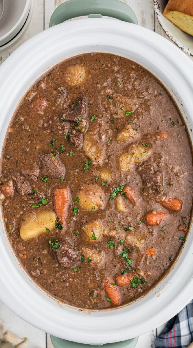 Long image of venison stew for pinterest.