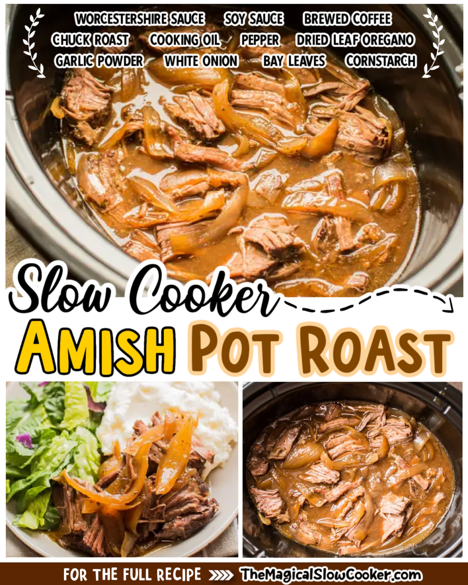 Amish pot roast images with text overlay for facebook and pinterest.