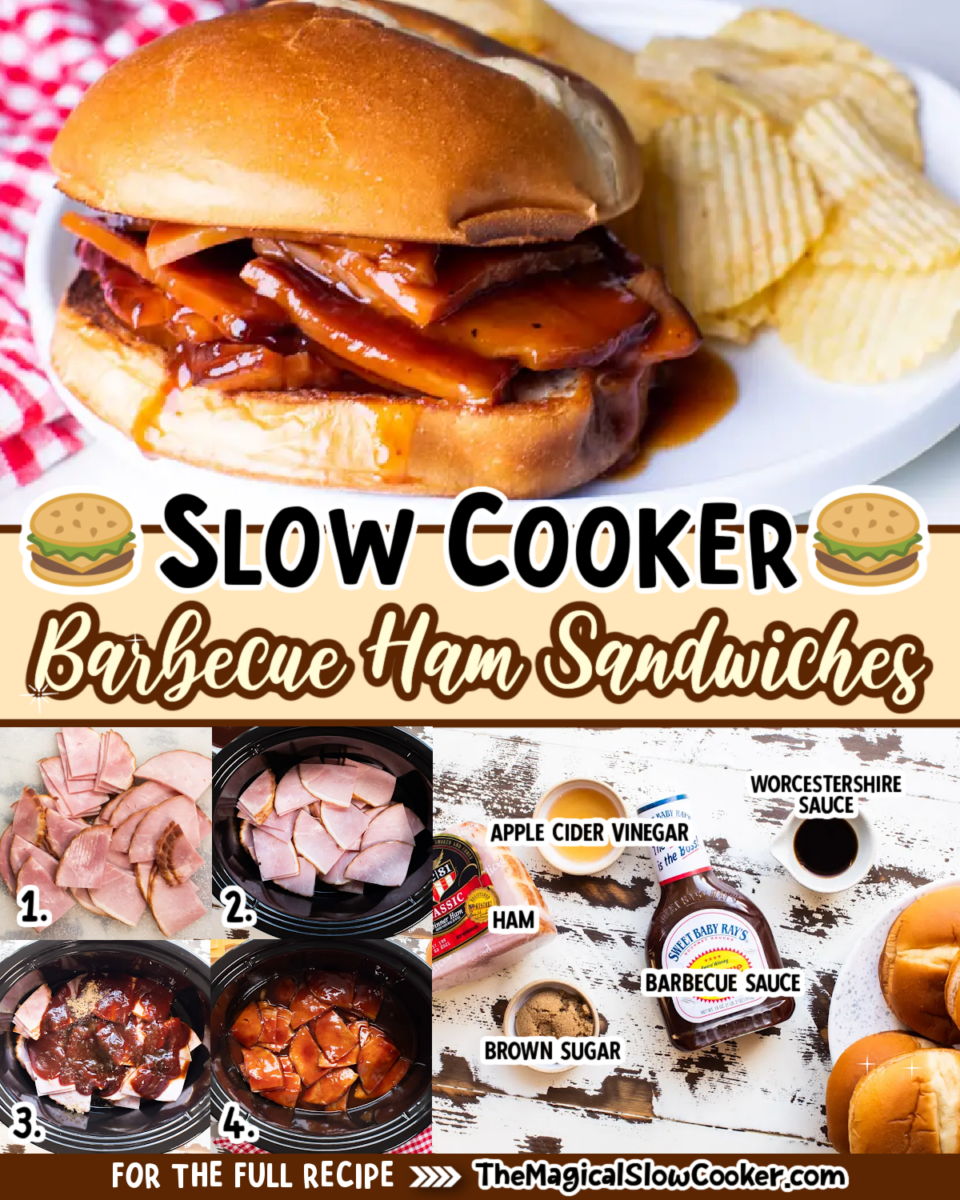 Barbecue ham sandwiches images with text overlay for facebook and pinterest.