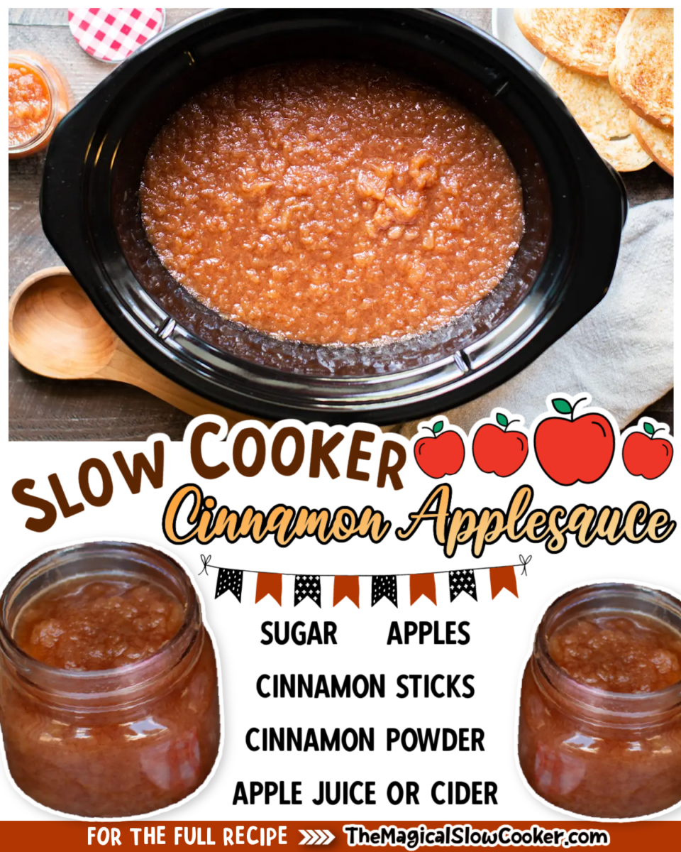 Cinnamon applesauce images with text overlay for facebook and pinterest.