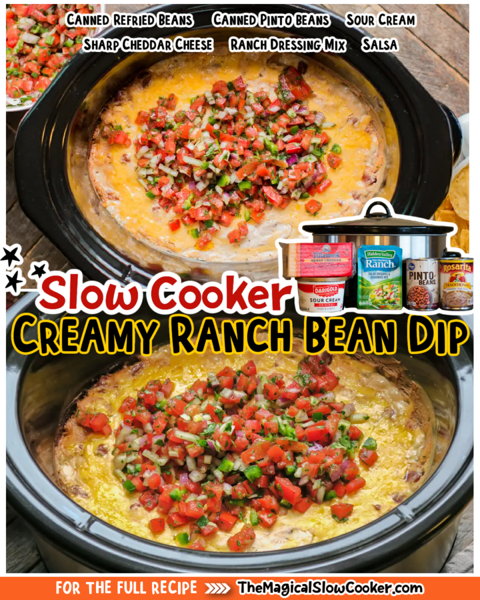 Creamy ranch bean dip images with text overlay for facebook and pinterest.