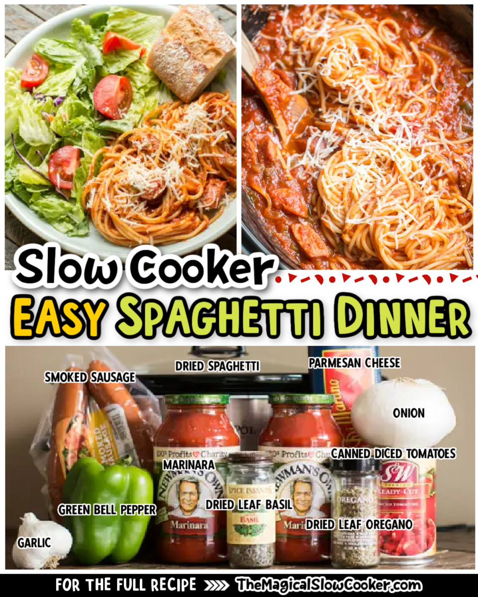 Easy Spaghetti dinner images with text overlay for facebook and pinterest.