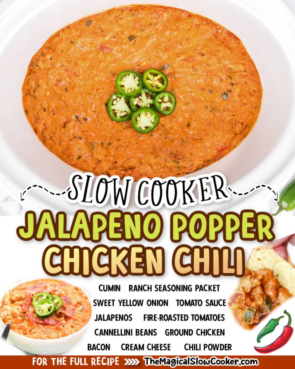 Jalaepno popper chicken chili images with text overlay for facebook and pinterest.
