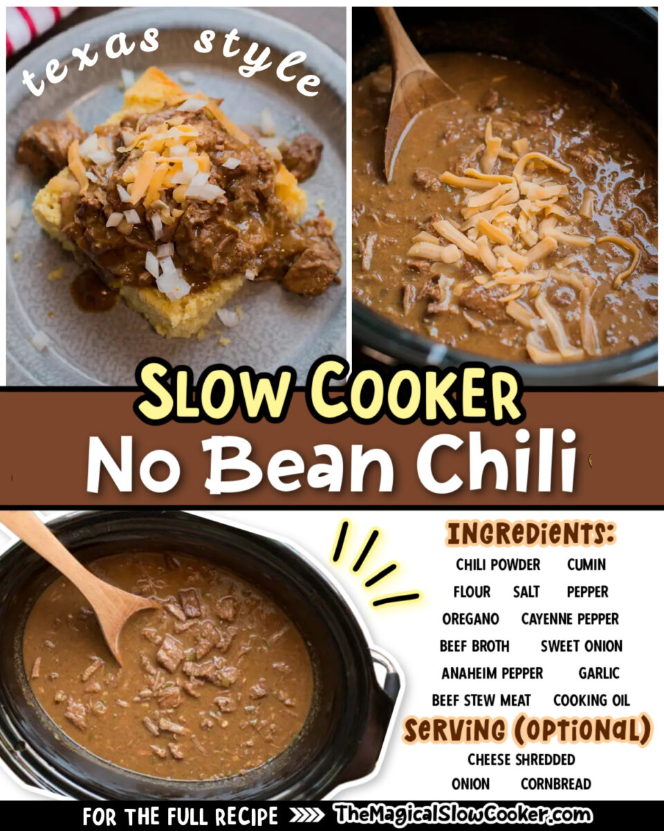 No bean chili images with text overlay for facebook and pinterest.