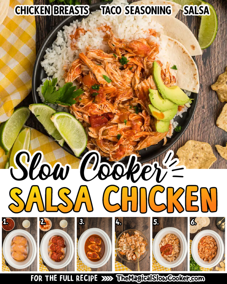 Salsa chicken images with text overlay for facebook and pinterest.