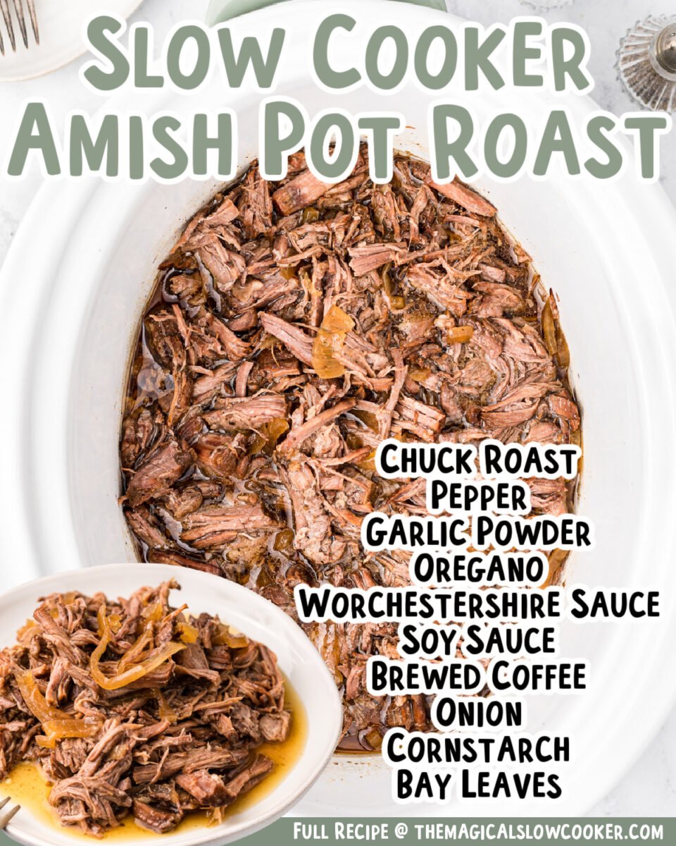2 images of amish pot roast with text for facebook.
