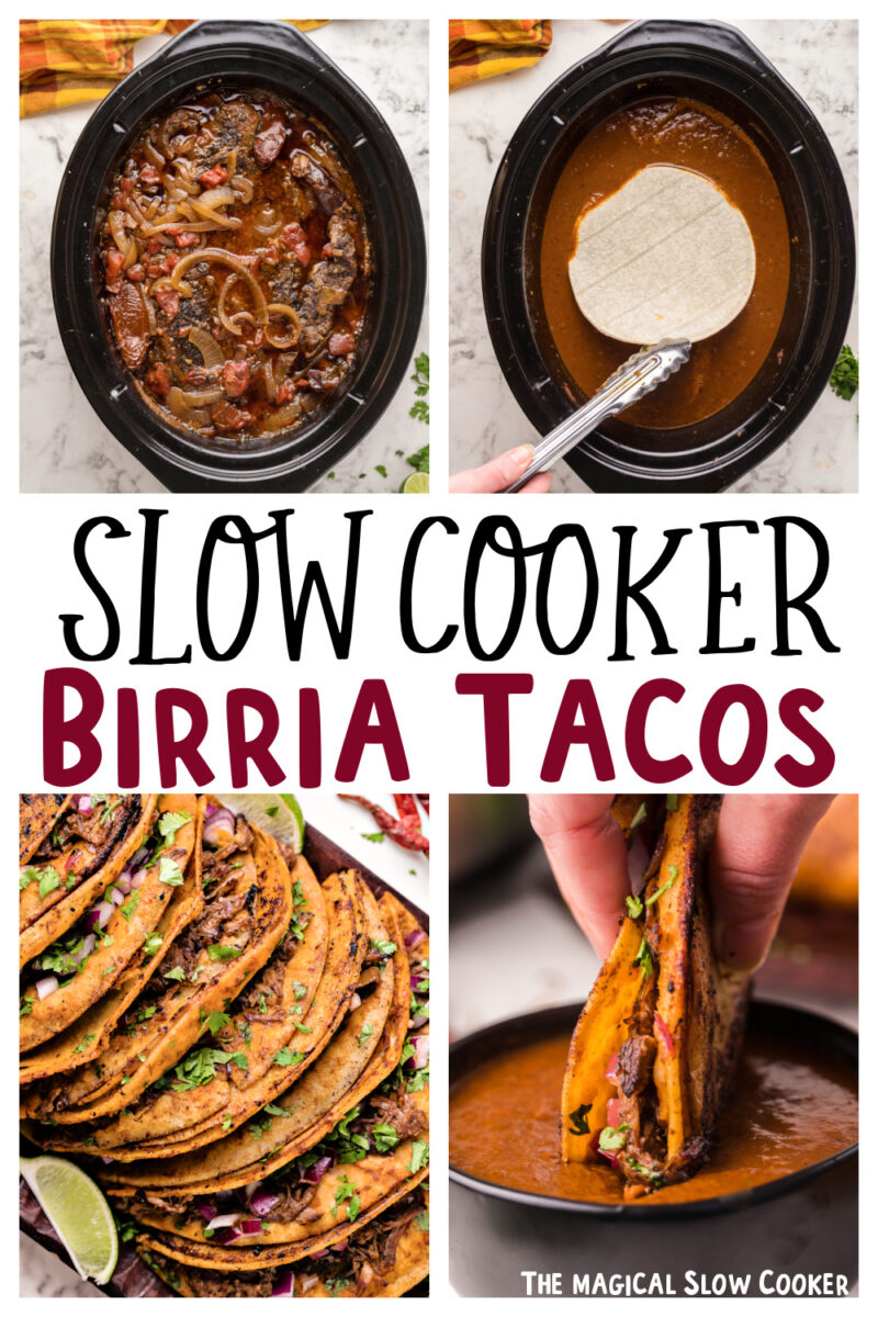birria tacos images with text over lay for pinterest.