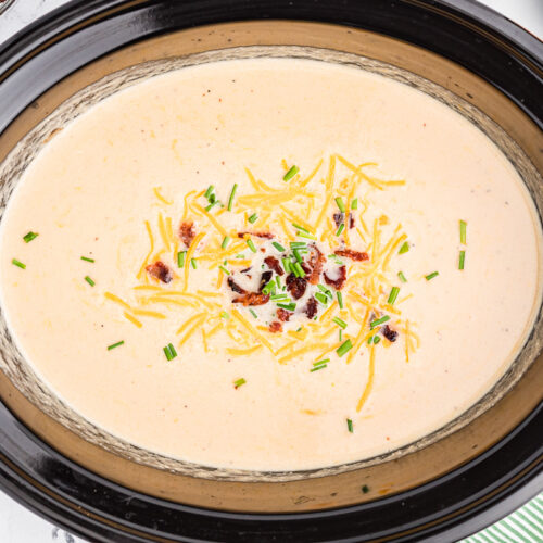 overhead shot of creamy cauliflower soup.