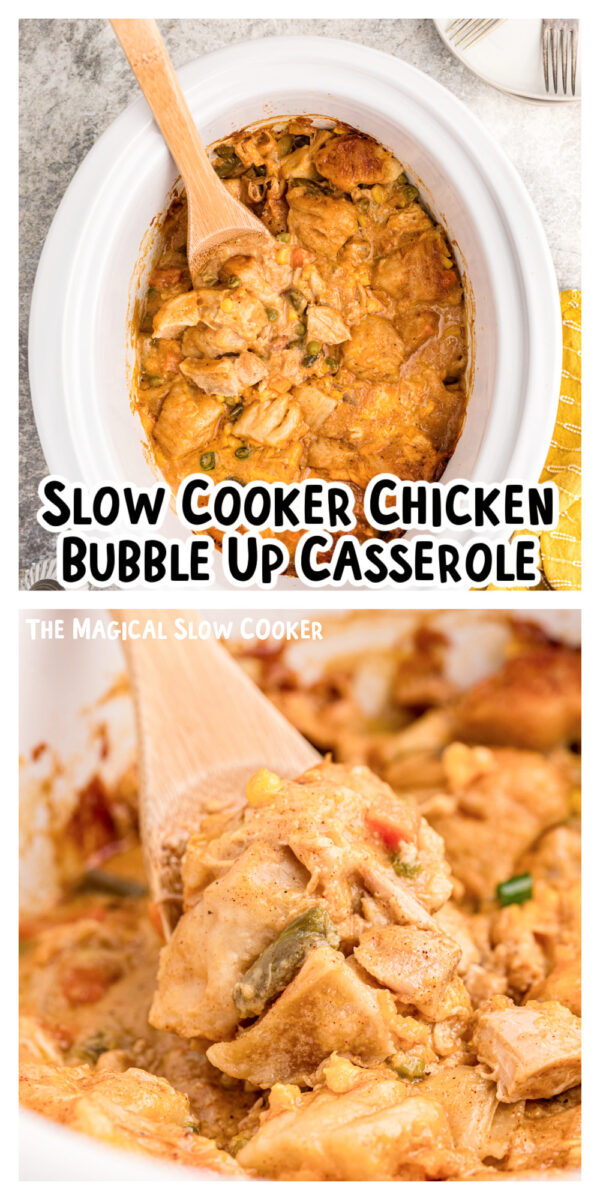 2 images of cooked chicken casserole for pinterest.