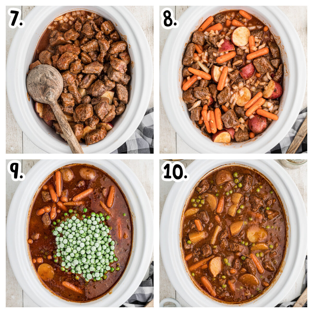 4 images showing how to finish beef stew.