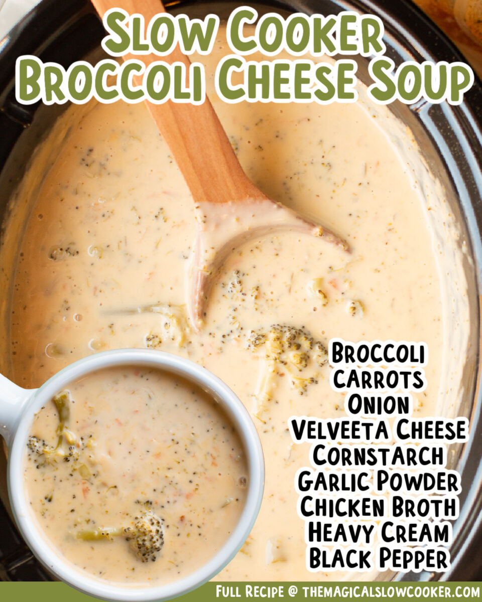 Broccoli cheese soup image with text for facebook.