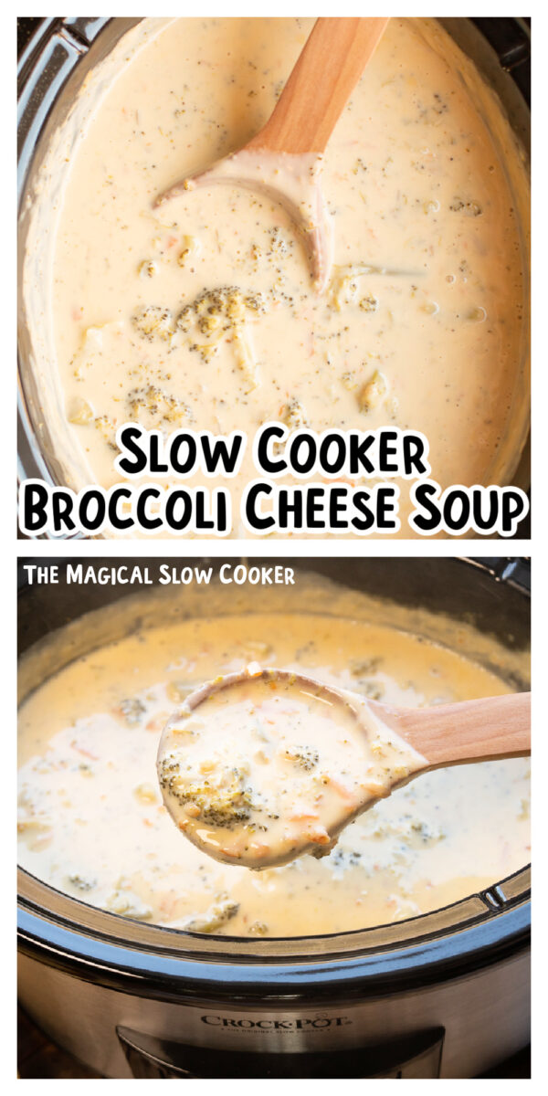 2 images of broccoli soup with text.