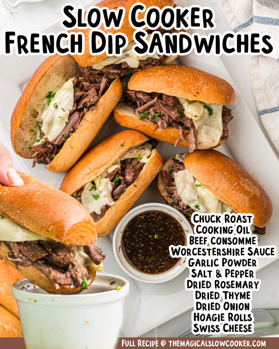 French dip sandwich images with text overlay for facebook.