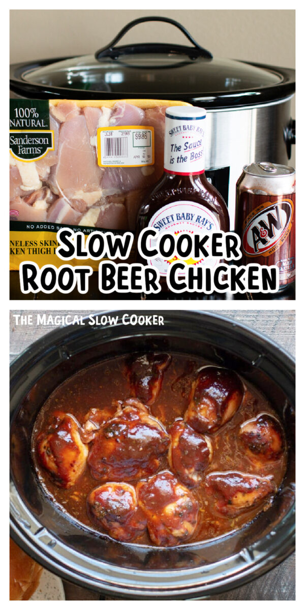 2 images of root beer chicken for pinterest.