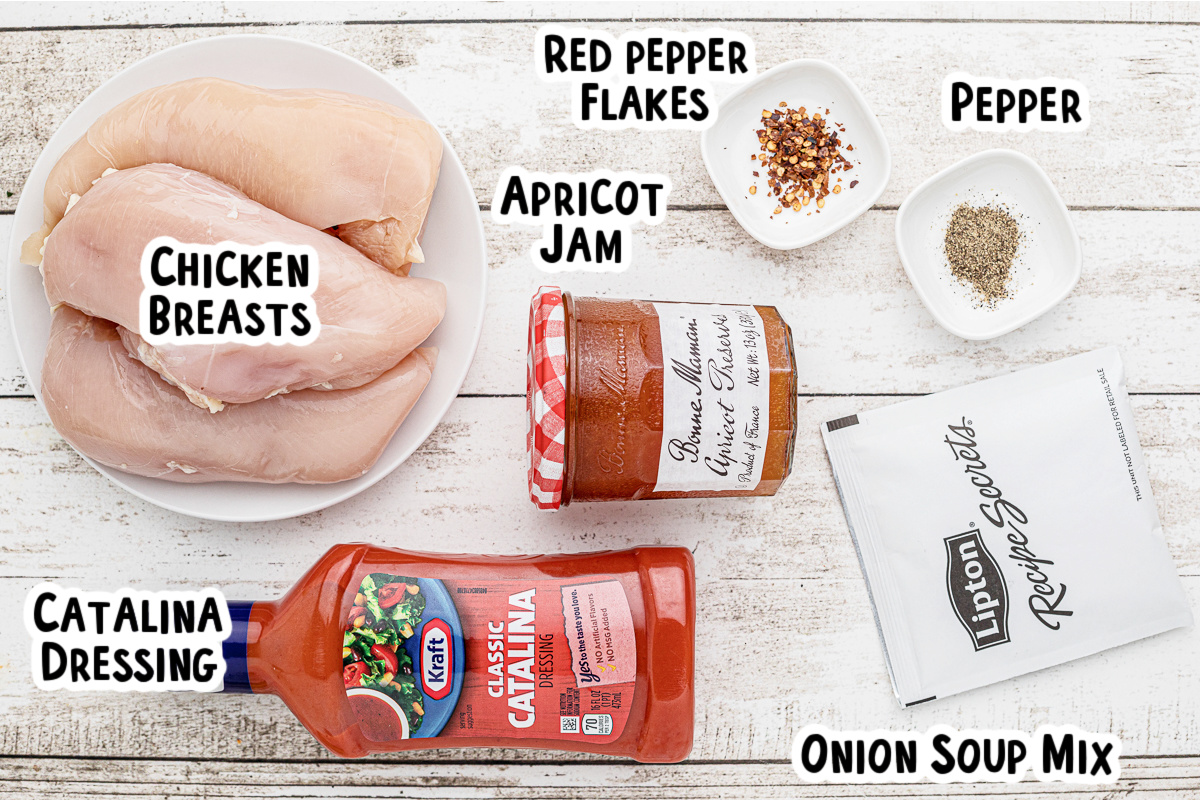 Ingredients for apricot chicken on a table.
