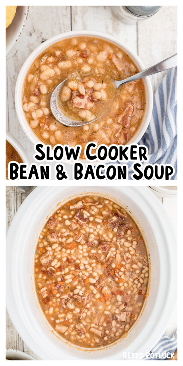 2 images of bean and bacon soup.