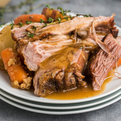 plate of pork pot roast with veggies.