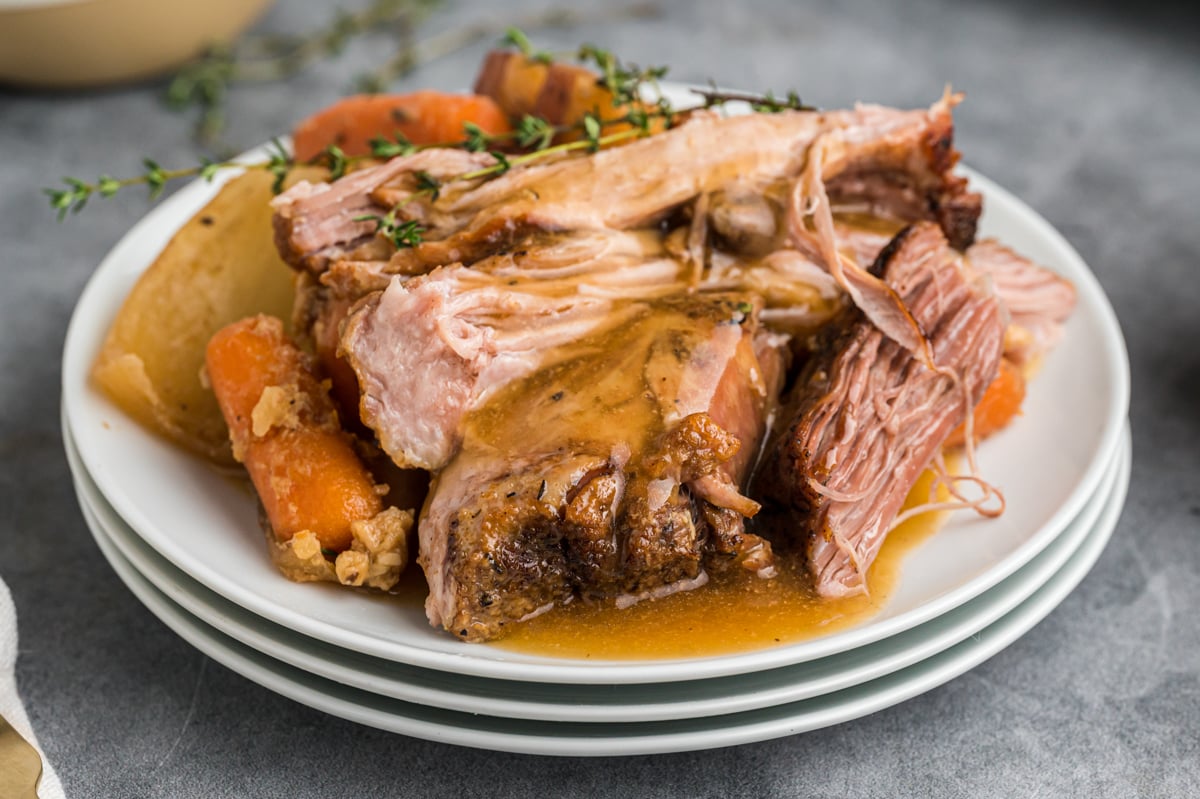 plate of pork pot roast with veggies.