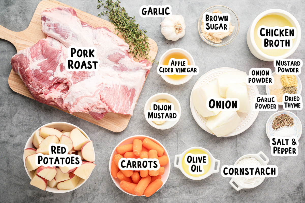 Ingredients for pork pot roast on a table.