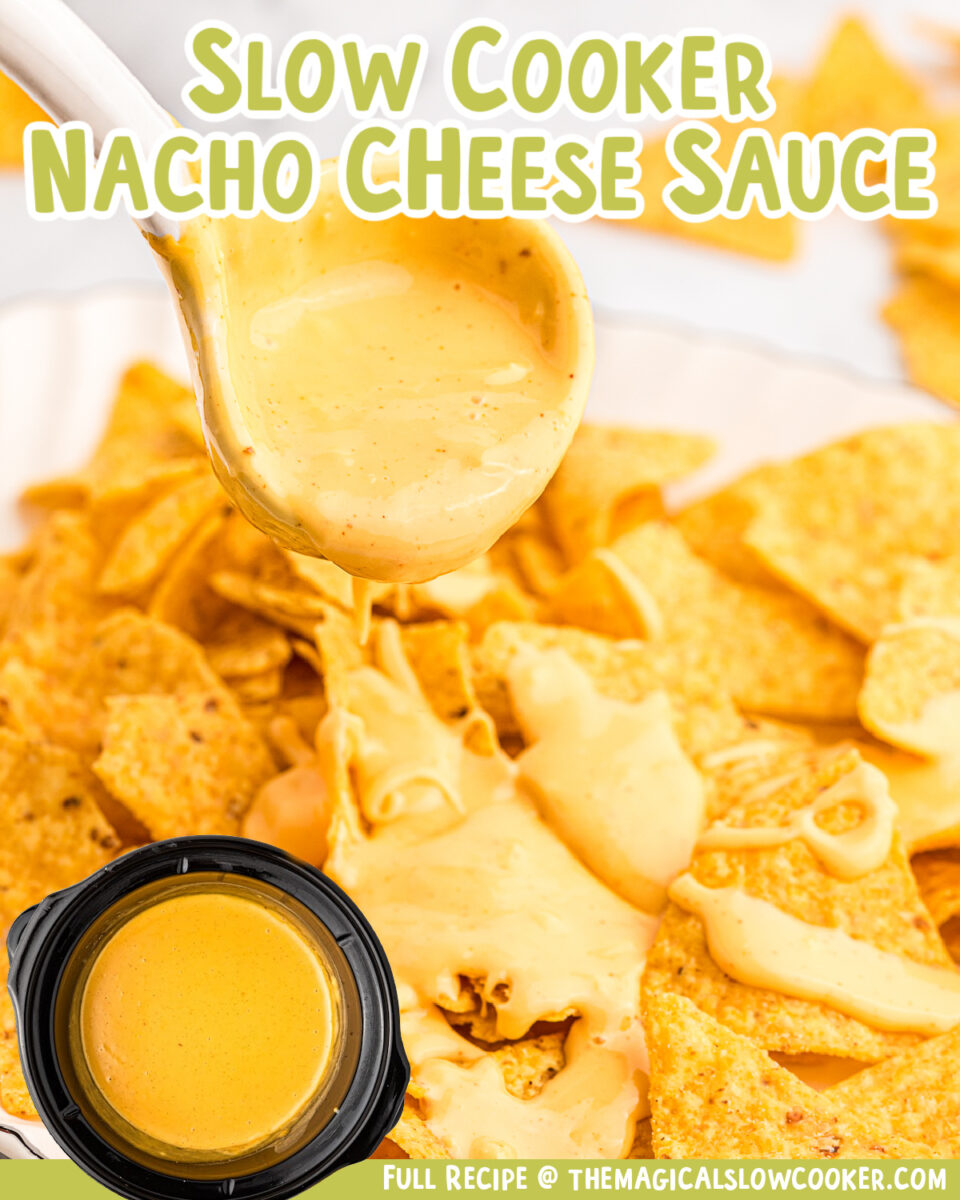 images of nacho cheese sauce with text for facebook.