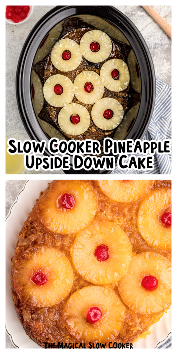 2 images of pineapple cake for pinterest.