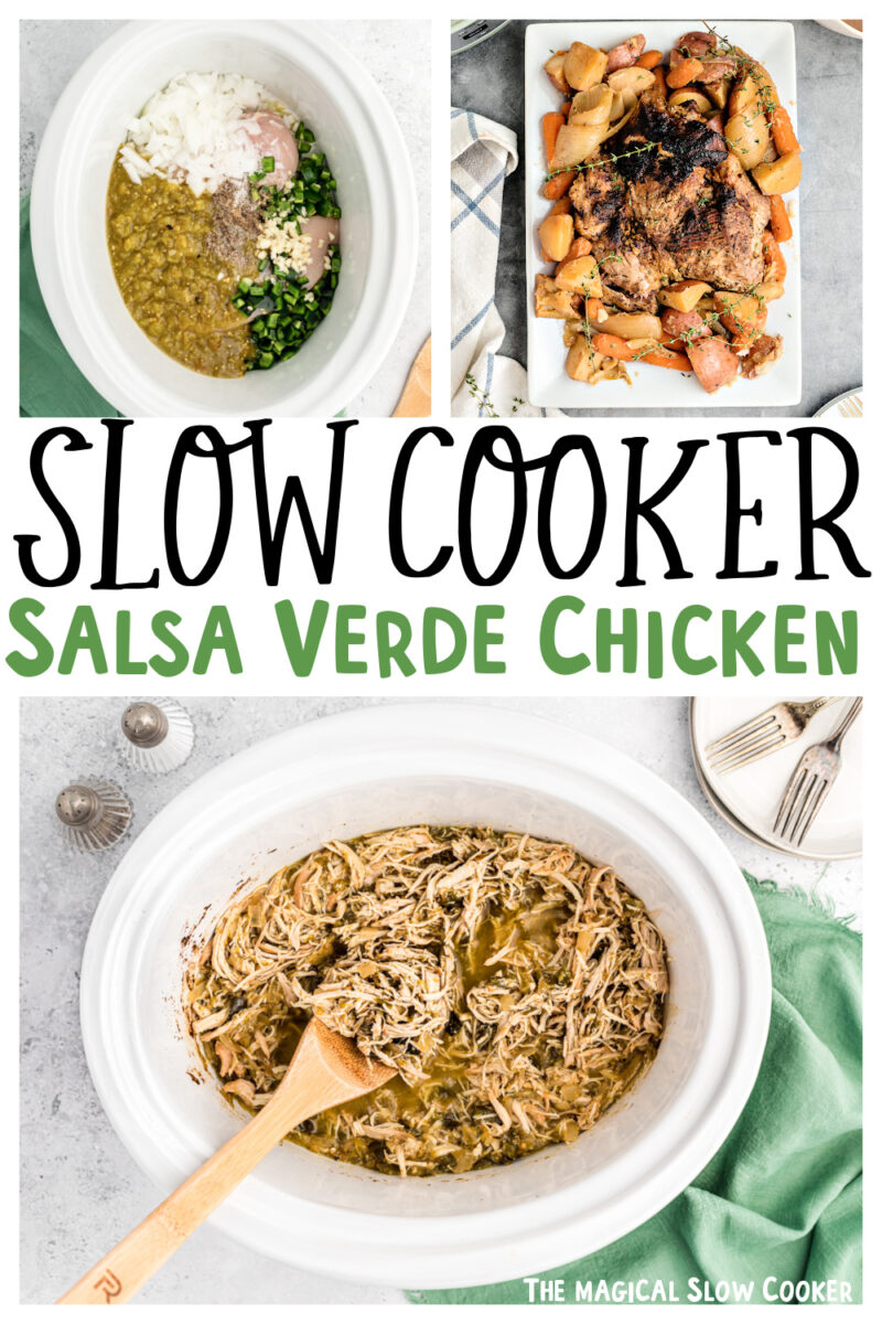 collage of salsa verde chicken with text for pinterest.